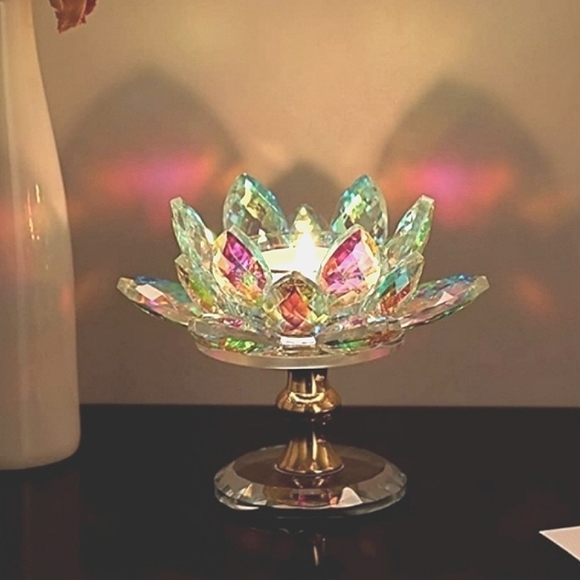 Lotus Petals Votive Candle Stand with Glass Base Lotus Tea candle h… - Picture 2 of 10